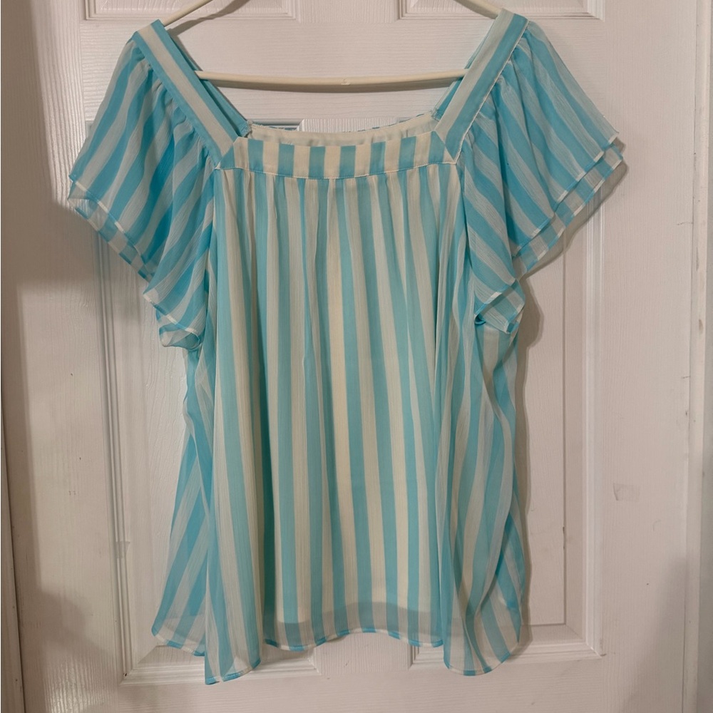 LC Lauren Conrad Blue and White Striped Blouse - Picture 5 of 8